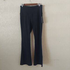 Women's Black Ribbed High Waist Stretch Flare Pants Pull-On NEW Sz Large